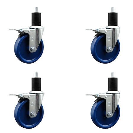 Service Caster 5'' Solid Poly Swivel 1-3/4'' Expanding Stem Caster Set Total Lock Brake, 4PK SCC-EXTTL20S514-SPUS-134-4